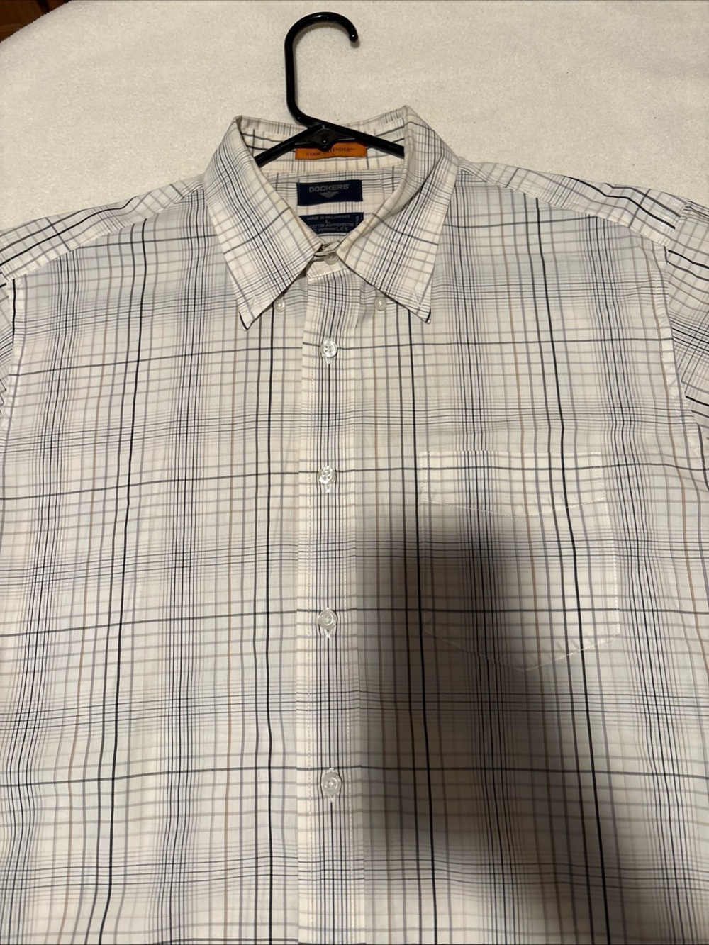 Dockers White Button-Down Shirt with Navy and Tan Plaid